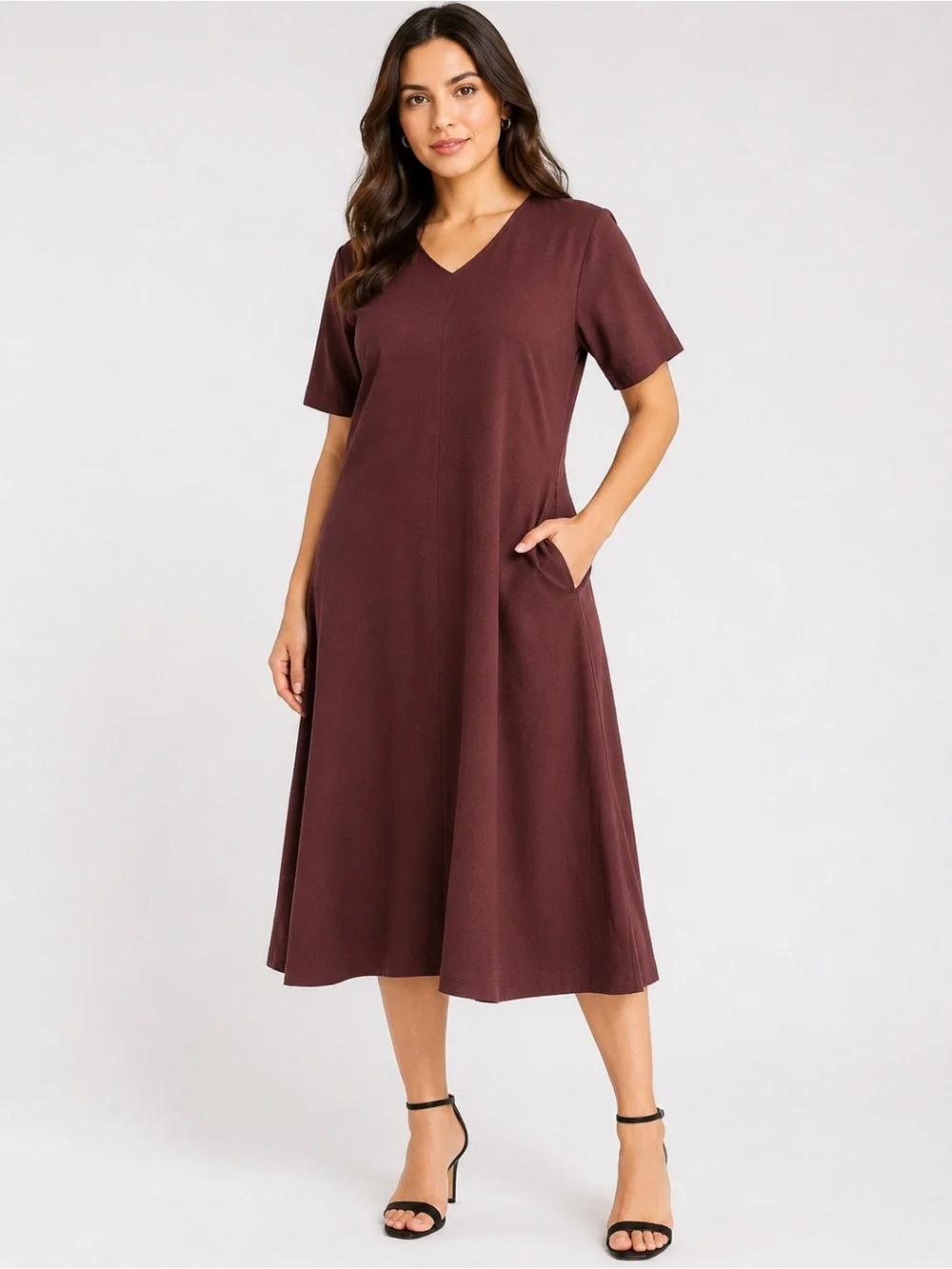 a line dress uniqlo Women's Linen Blend Tiered Dress